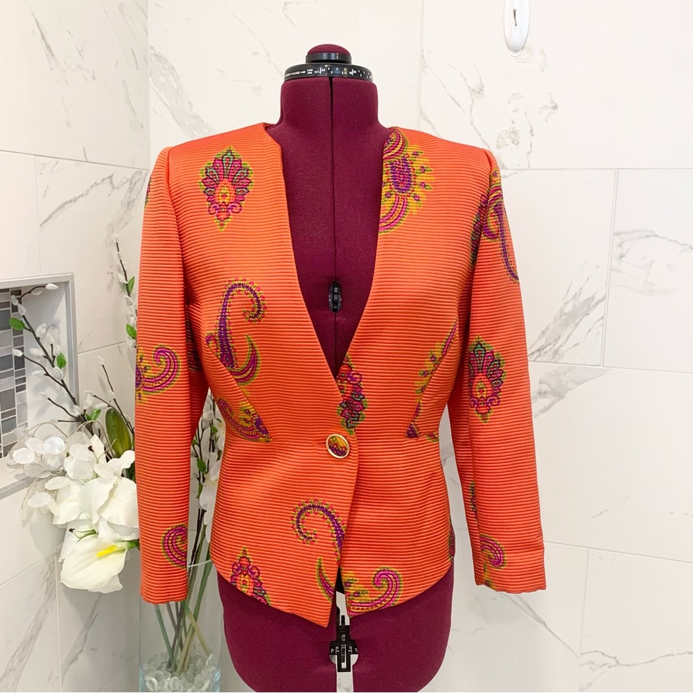 Villa Seta Jacket Blazer Orange Print S - Picture 2 of 11